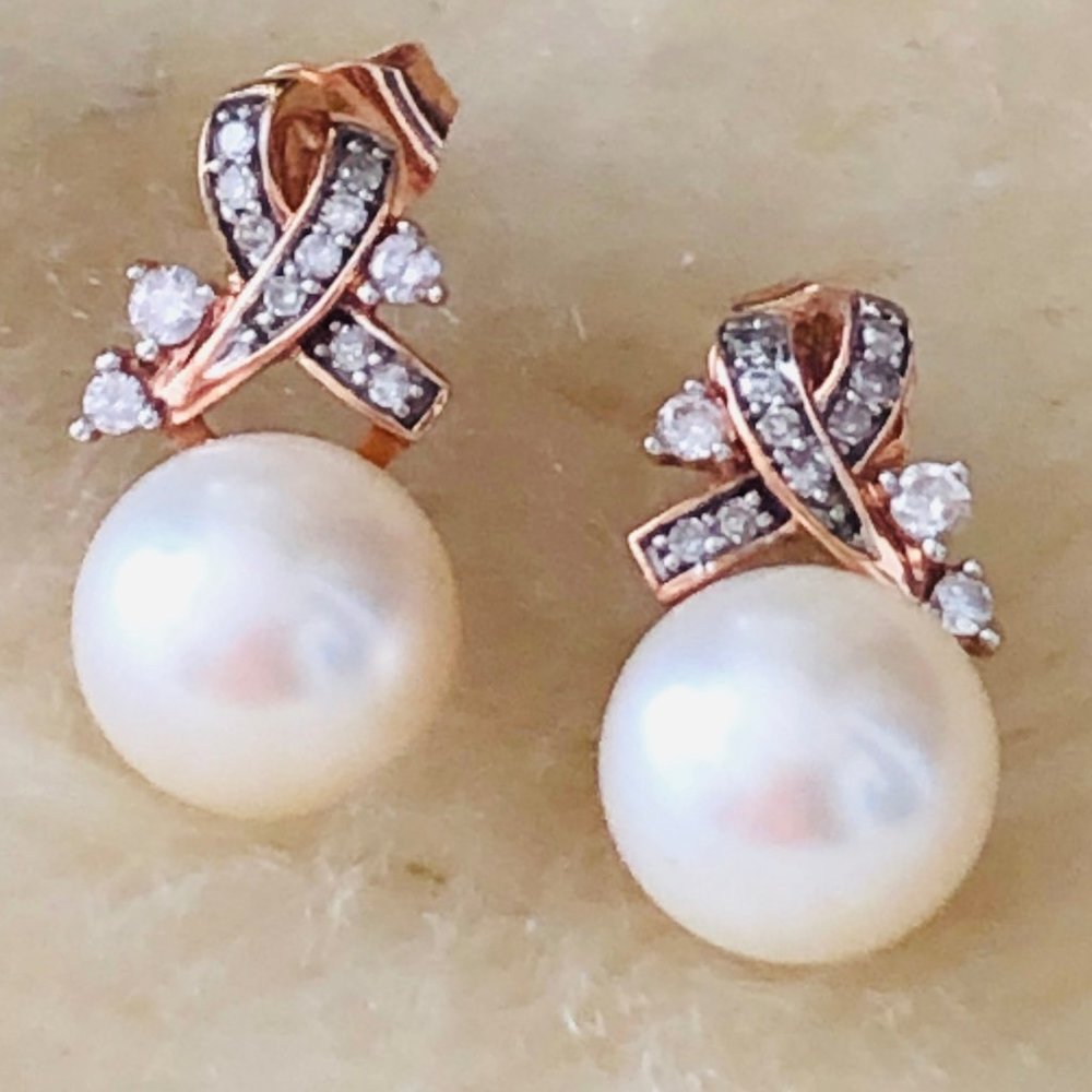 Miadora Rose Gold,Cultured Pearl &Diamond Earrings